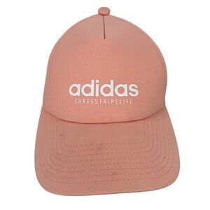 Adidas Snapback Baseball Cap Womens One Size Three Stripe Life Trucker Cap Peach